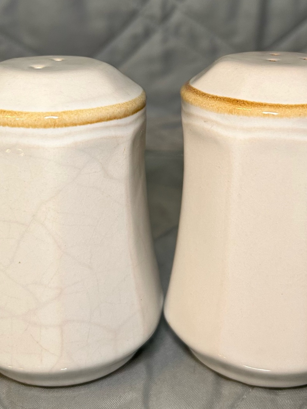 Vintage Cream Ceramic Salt and Pepper Shakers with Gold Rim